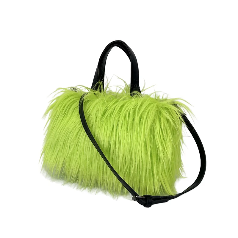 Designer Fluffy Plush Shoulder Bag Warm Faux Mongolian Fur HandBags for Women Brands Large Hobo  Shopper Heart Shaped Purses