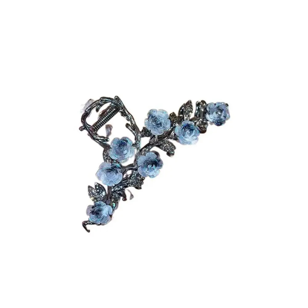 Flower Camellia Hair Claw Ponytail Holder Hair Accessories Large Shark Clip Headdress Korean Style Metal Hair Crab Clip Girls
