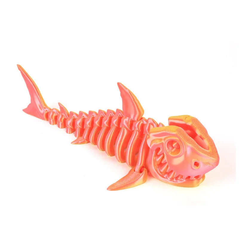3D Printed Bony Shark Model Toys Animals Figurines Multi-Jointed Fishbowl Setting Decorative Desktop Ornament Kids Novelty Gifts