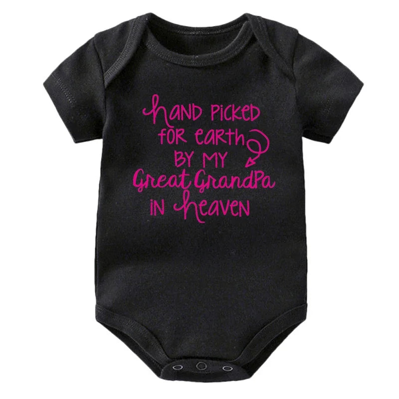 Baby Body, handverlesen für die Erde von meinem Urgroßvater im Himmel, bedruckt, Neugeborenen-Strampler, Baumwoll-Body, Babykleidung für Mädchen und Jungen