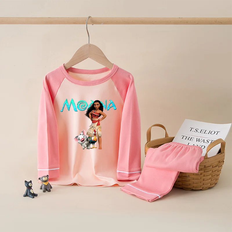 Moana 100% Cotton Kids Boys Girls Pajamas Sets Sleepwear Cartoon Long Sleeve T-Shirt Tops Pants Baby Autumn Clothes