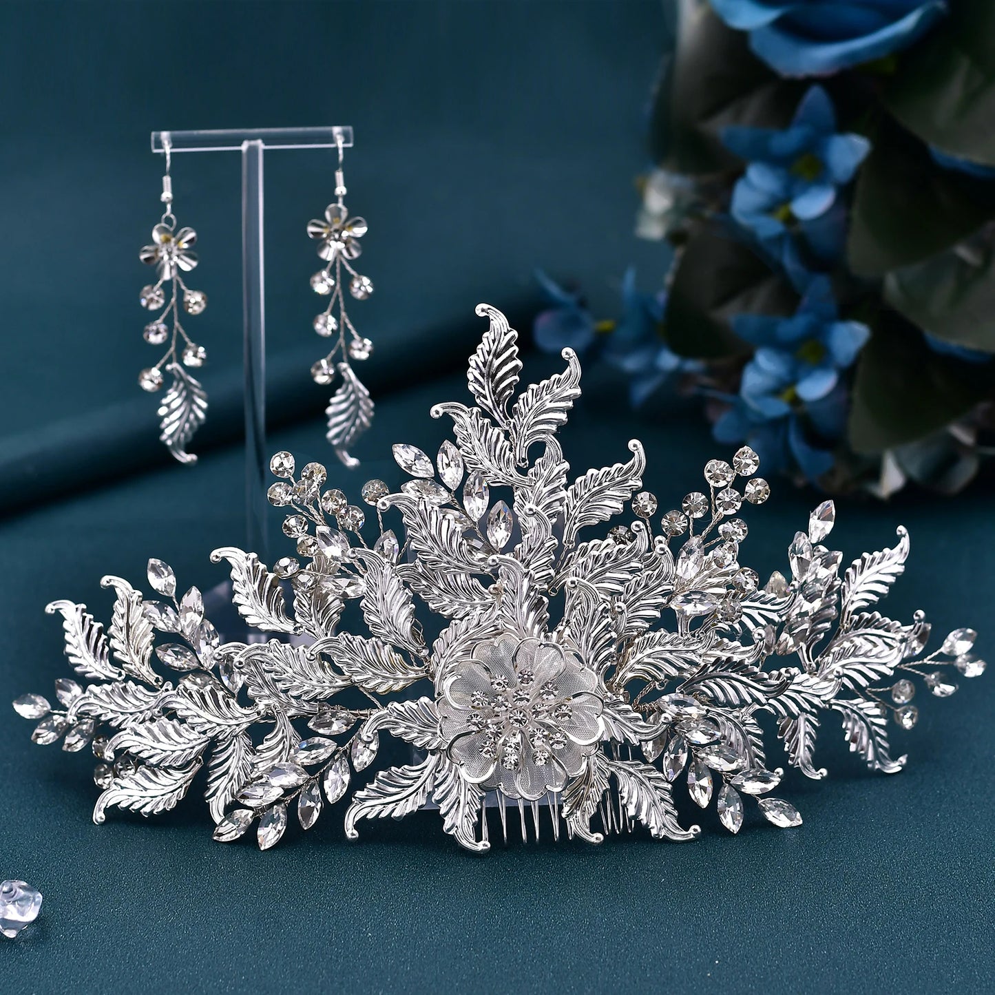 HP512 Alloy Leaves Wedding Comb Bridal Headdress Earring Bride Hair Accessories Woman Headwear Hair Ornaments Jewelry