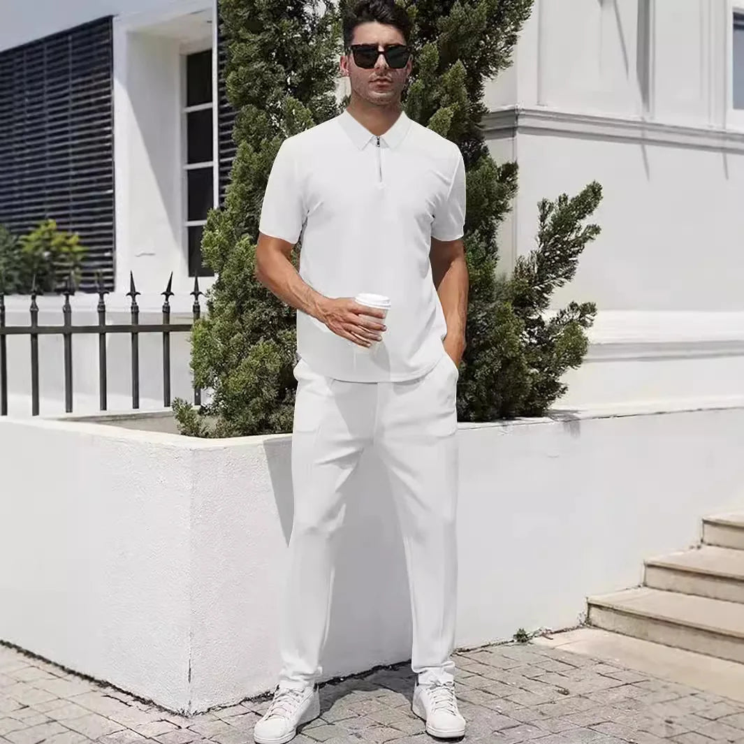 New Men T-shirt and Shorts 2 Pieces Set Casual Sports Fitness Home Short Sleeve Pants Suit Solid Color Summer Men Clothing