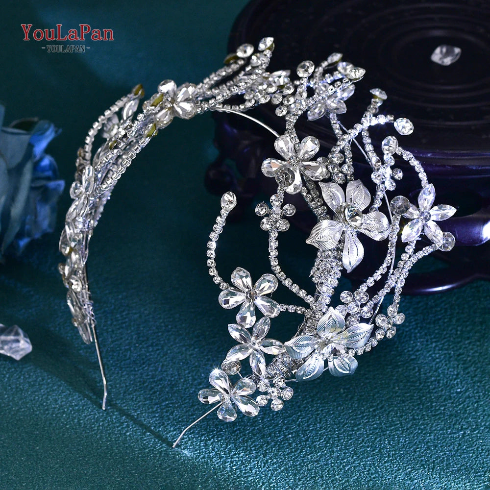 YouLaPan Luxury Bride Flower Crown Headband Shiny Full Rhinestone Wedding Hair Accessories Fashion Jewelry Women Tiara HP764 