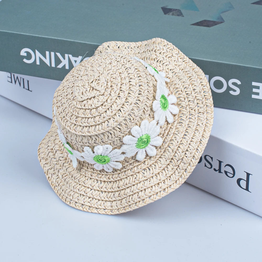 Pets Straw Hat Handcrafted Adjustable Bowknot Summer Spring Cats Dogs Pets Cap Daily Decor Sunhat