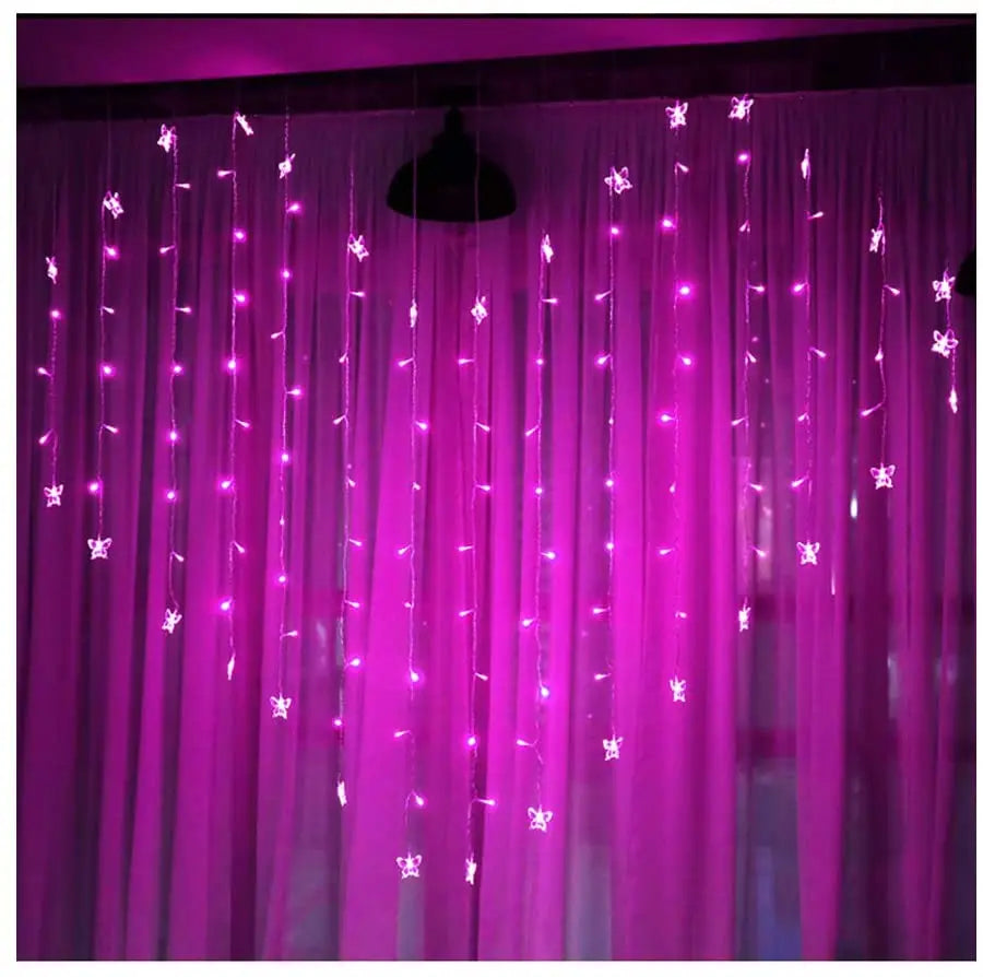 Led Heart String Lights For Room Heart Curtain Light With Photo Clip Butterfly Ornaments Valentine Wedding Decorations 2mX1.5m