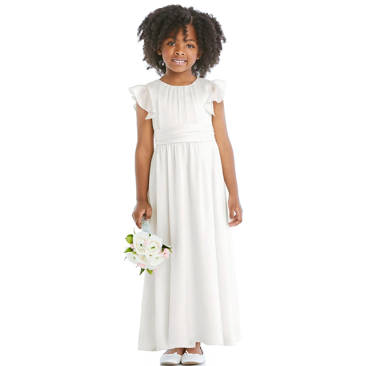 Flower Girl Dresses Flutter Sleeves Tulle Princess Ankle Long Gown Baby Christmas Wedding Party Gown Kids Clothing TD2327
