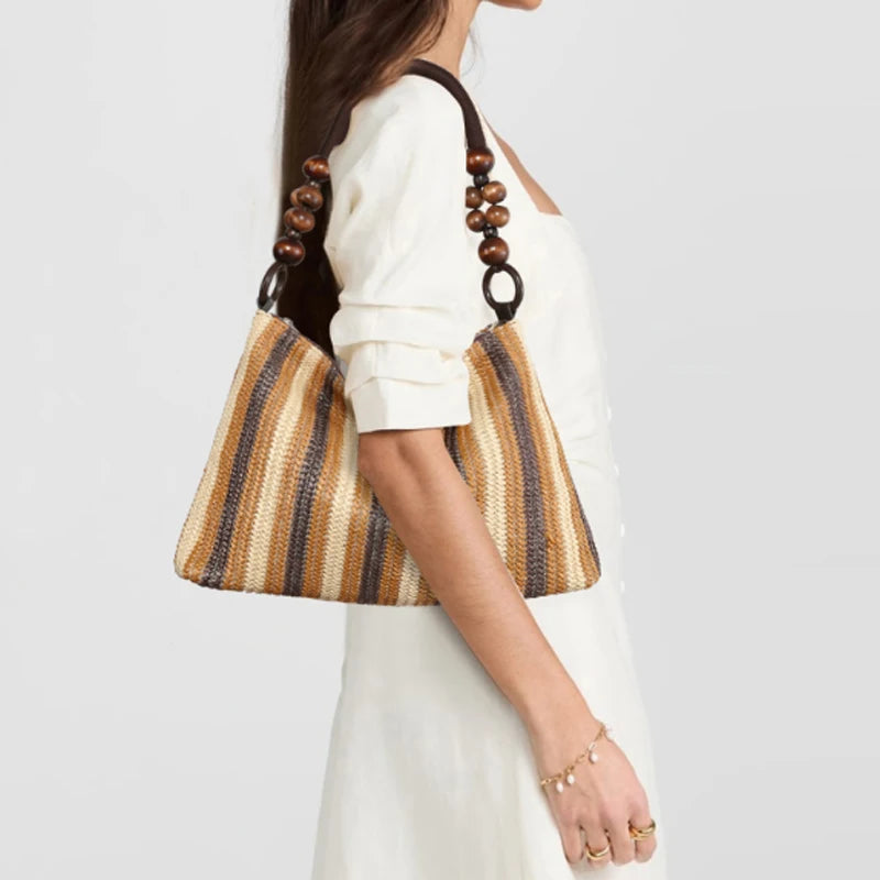 Fashion Striped Straw Large Tote Bag Casual Paper Woven Women Handbag Handamde Summer Beach Shoulder Bags Big Bali Shopper Purse