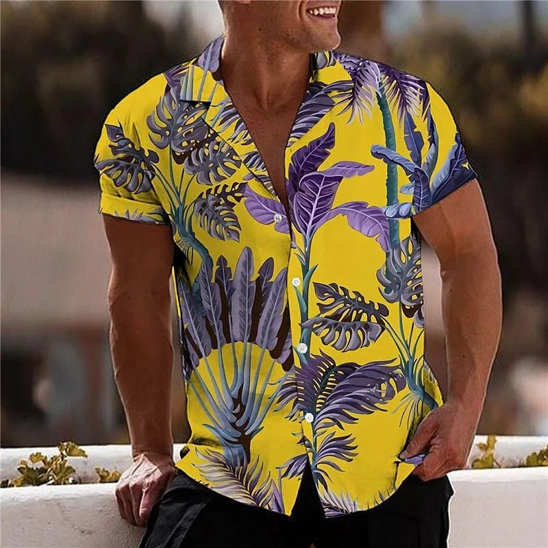 Hawaiian Flower Shirt Men's 3D Printed Tropical Shirt Beach Short Sleeve Fashion Top T-shirt - mon
