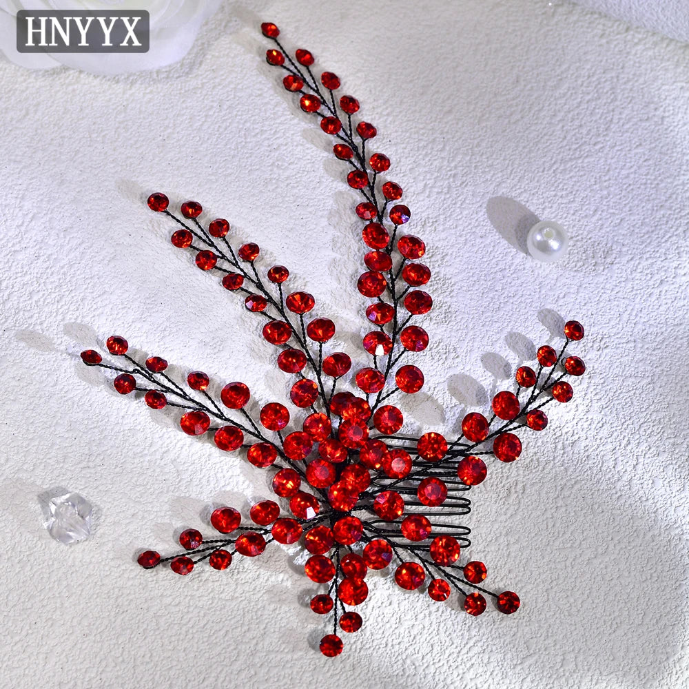 HNYYX Crystal Bridal Hair Comb Alloy Flower Hair Accessories Blue Rhinestone Hair Clip Elegant Hairpin for Women Party A231