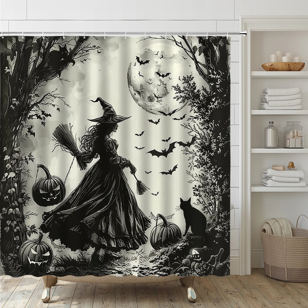 Funny Ghost Shower Curtain Set Halloween Skull Bat Flower Pumpkin Bath Screen Bathroom Mat Non Slip Rug Carpet Toilet Cover Home improvement decortion