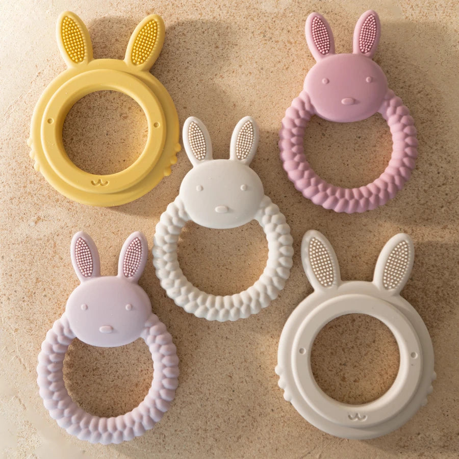 1 Stücke Baby Beißring Silikon Spielzeug BPA FREI Cartoon Kaninchen Pflege Zahnen Geschenke Baby Gesundheit Molaren Kauen Neugeborenen Zubehör Spielzeug