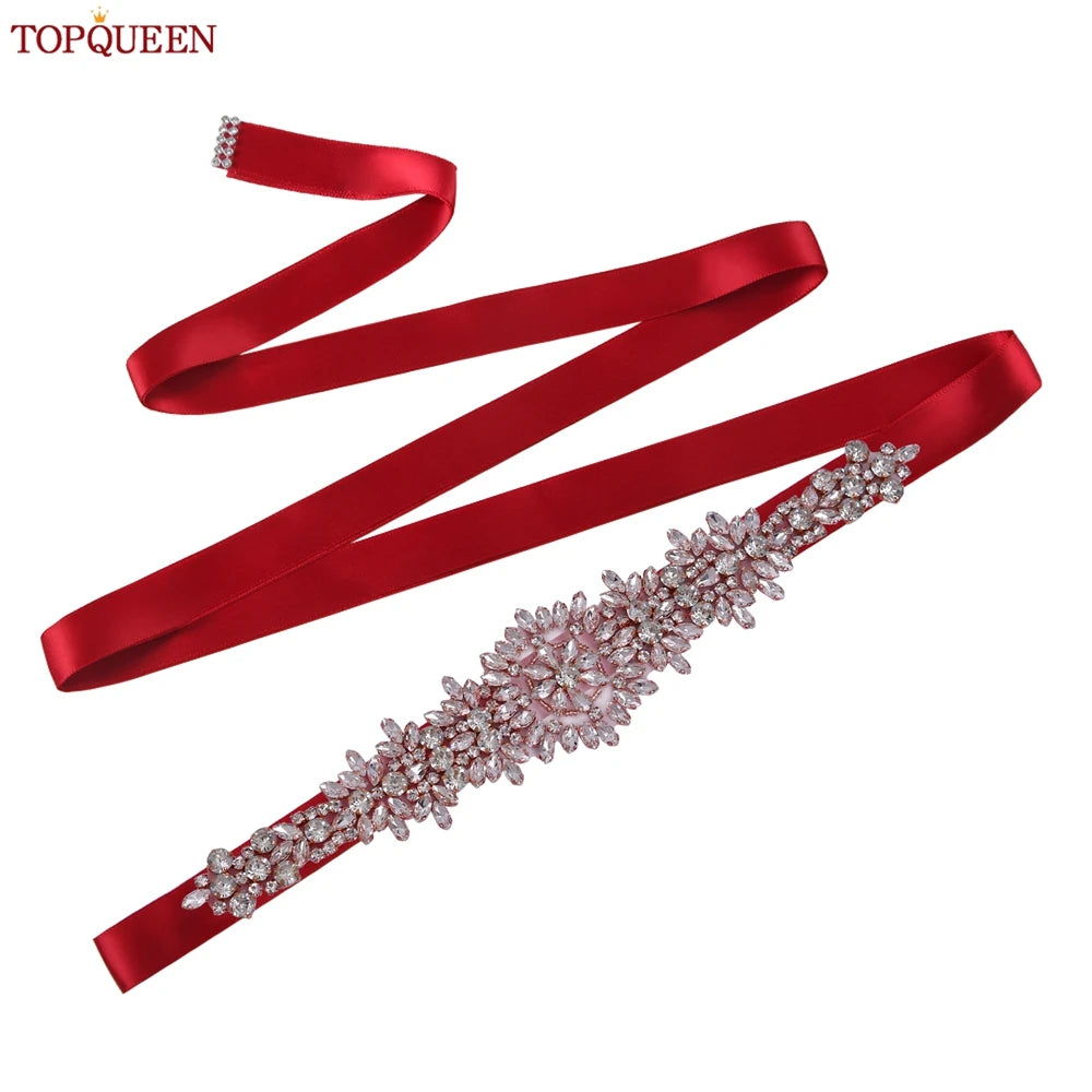 TOPQUEEN S319-RG Rose Gold Belt Full Rhinestone Ladies Wedding Party Stones Sash Women Dress Bride Accessories Gown Applique