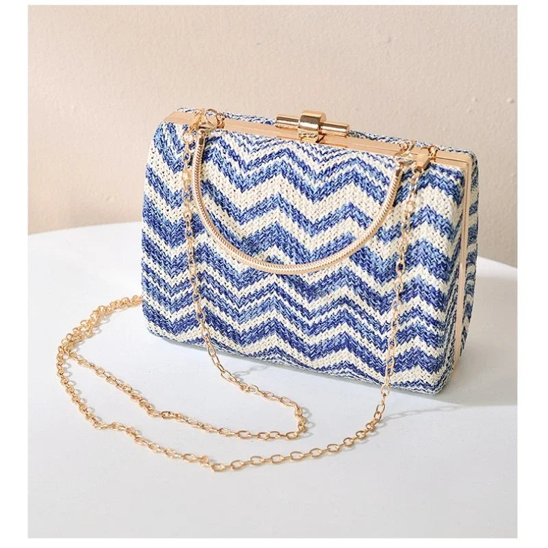Summer Style Straw Bags for Women 2024 Boho Styke Stripe Clutches Woven Handbag Holiday Outdoor Wedding Purse Small Beach Bags