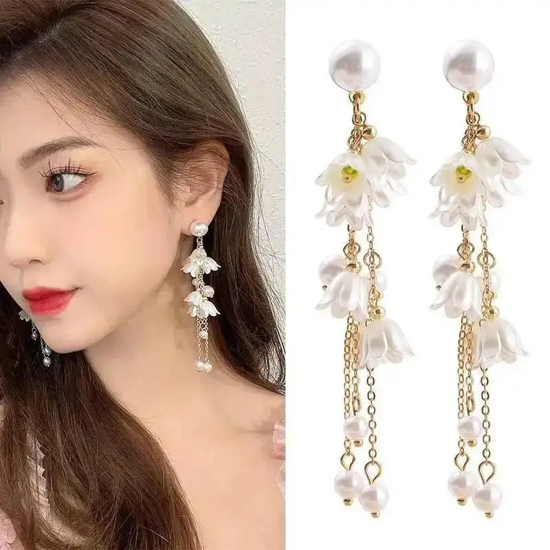 925 Silver Needle Korean Fashion Crystal Heart Earrings For Women Jewelry 2024 Trending Women's Red White Pearl Drop Earrings
