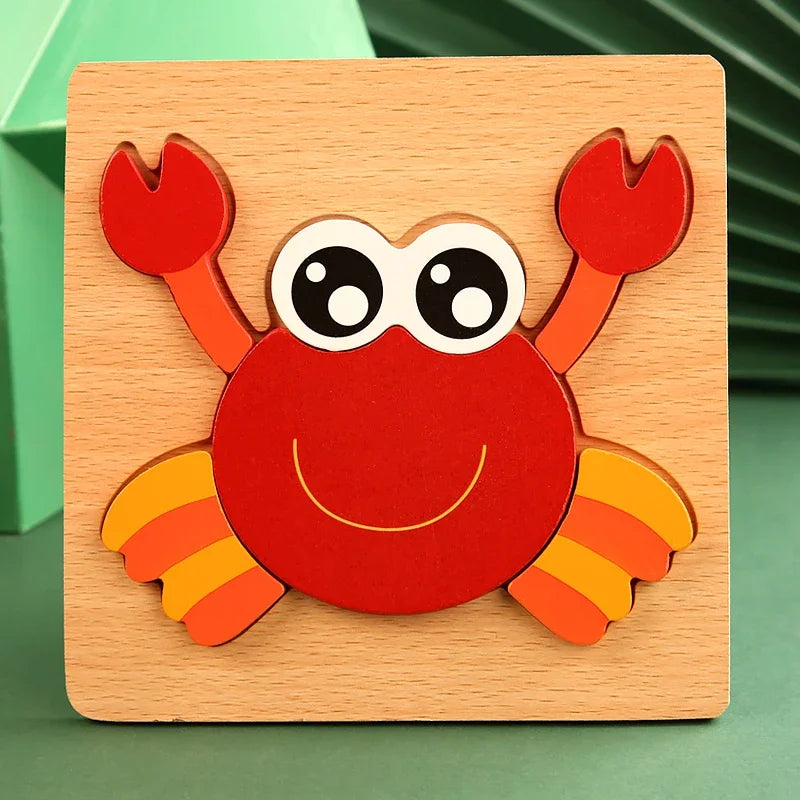 High Quality 3D Wooden Puzzle Baby Cartoon Animal Traffic Jigsaw Early Learning Cognition Game Puzzle Toys for Children