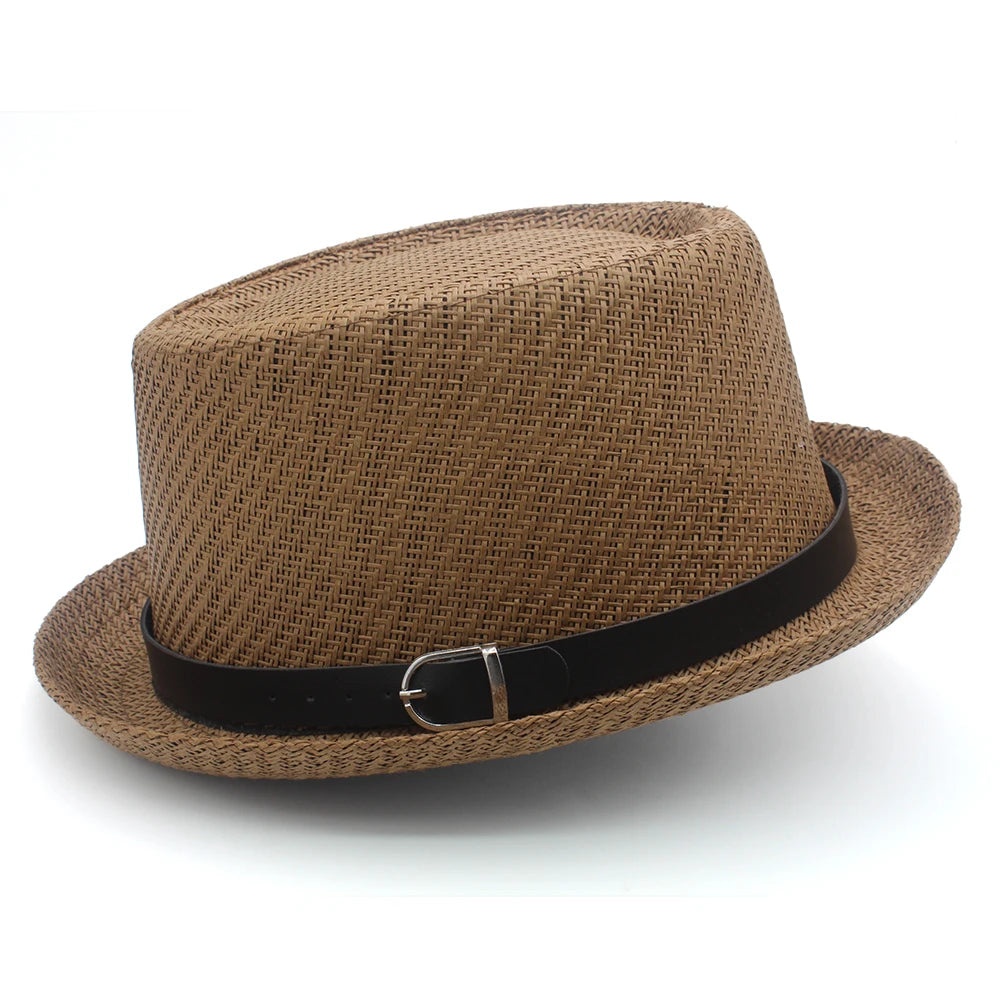 Men Women Straw Pork Pie Hats Summer Sunhat Boater Caps Sailor Sombrero Beach Fedora Trilby Outdoor Travel US Size 7 1/4 UK L