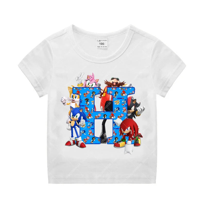 Sonics Kinder Sommer Baumwolle T-shirt Jungen Kurzarm Tops Anime Gedruckt Kleidung Kinder Cartoon Nette T-shirt Kleidung Weihnachten Geschenke 2025