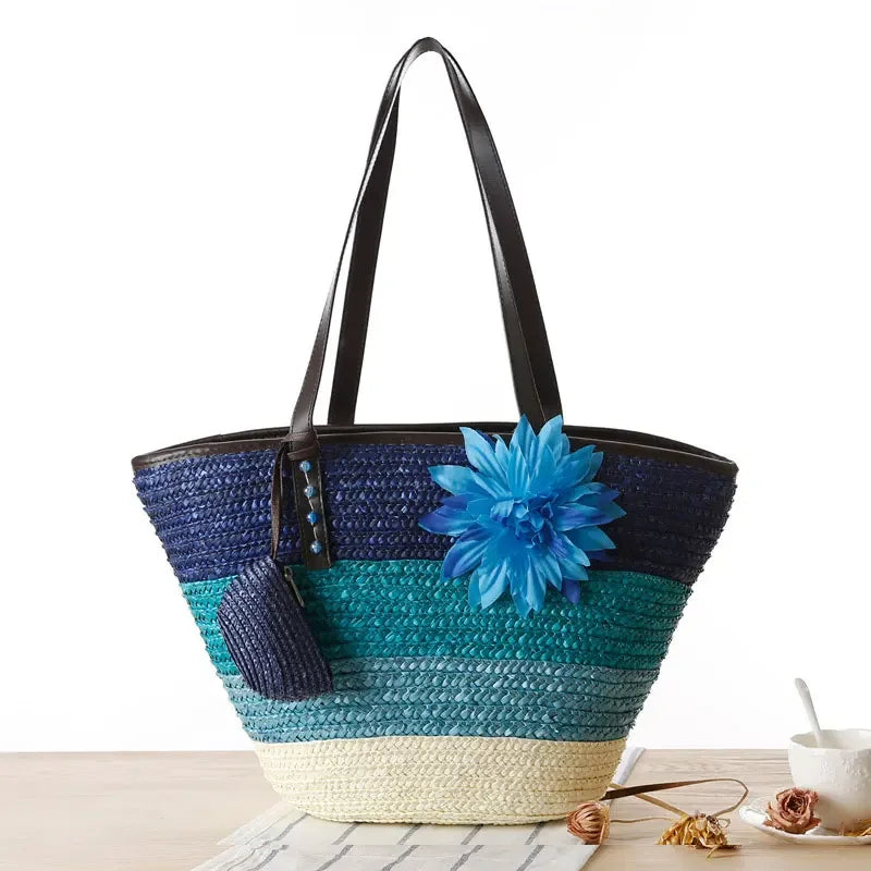 Fashion Rattan Women Handbags Wicker Woven Lady Shoulder Bags Summer Beach Straw Bag Large Capacity Tote Dot Big Baskets Purses
