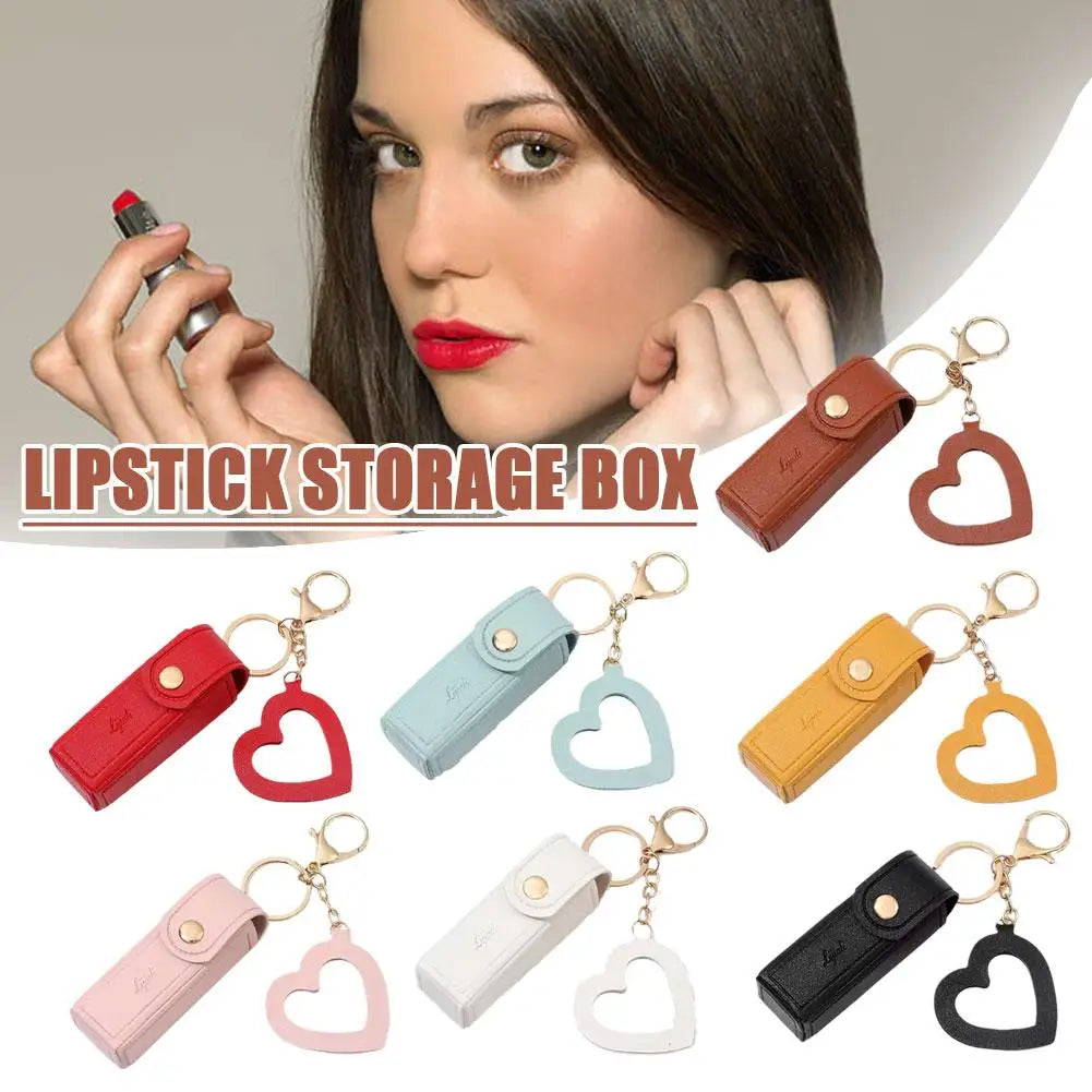 Portable Lipstick Organizer Keychain With Mirror, Glitter Lipstick Bags PU Mini Lip Gloss Bag Lipstick Holder For Women Gir E2J1