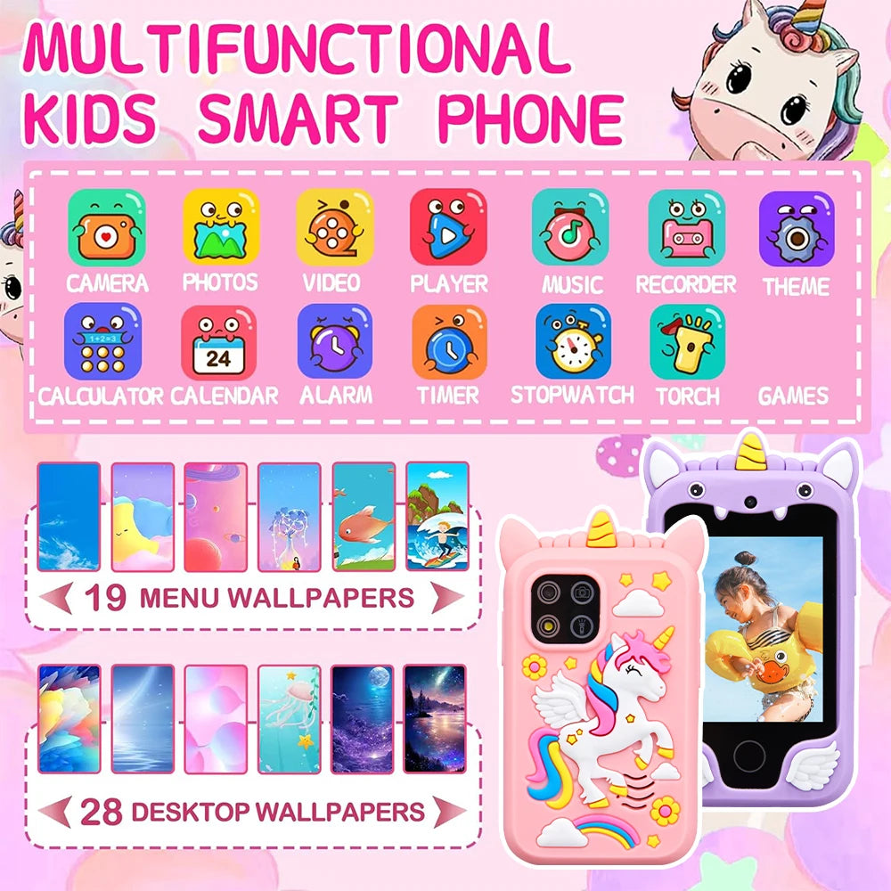 Kinder Musikalisches Smartphone Spielzeug Cartoon Einhorn Touchscreen Baby Mobile für Mädchen Jungen Lernspielzeug Geburtstag Weihnachtsgeschenke