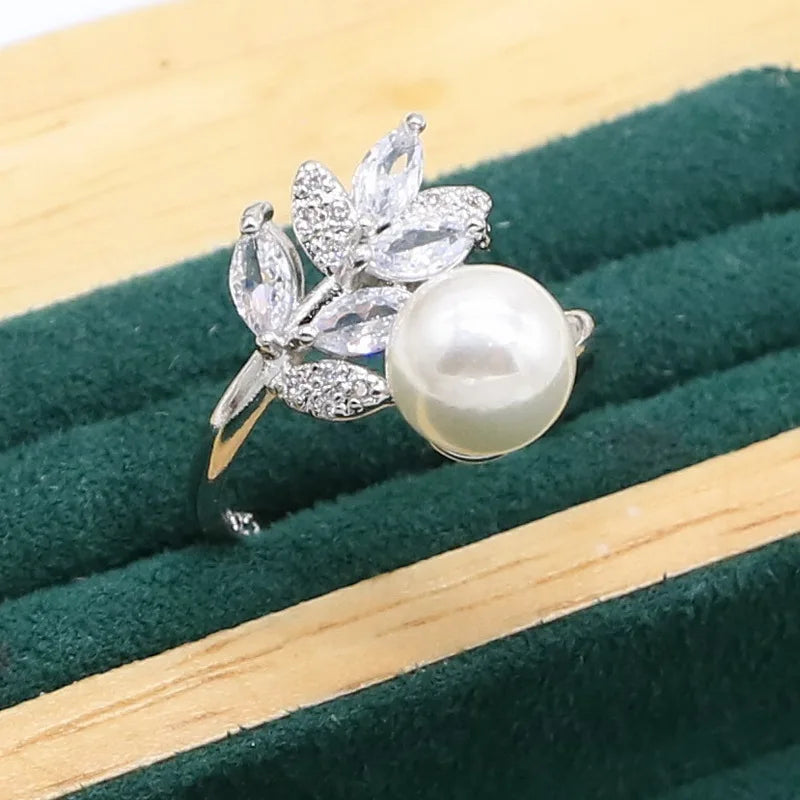 925 Sterling Silver Jewelry set for Women White Pearl Earrings Necklace pendant Ring Zircon Bracelet Birthday Gift