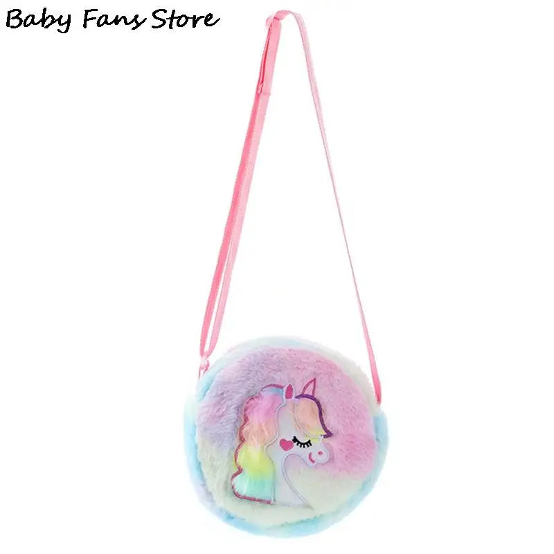 Animal Embroidery Handbags Tie Dye Unicorn Plush Crossbody Bags Winter Furry Shoulder Purse Kids Cartoon Study Tools Wallets