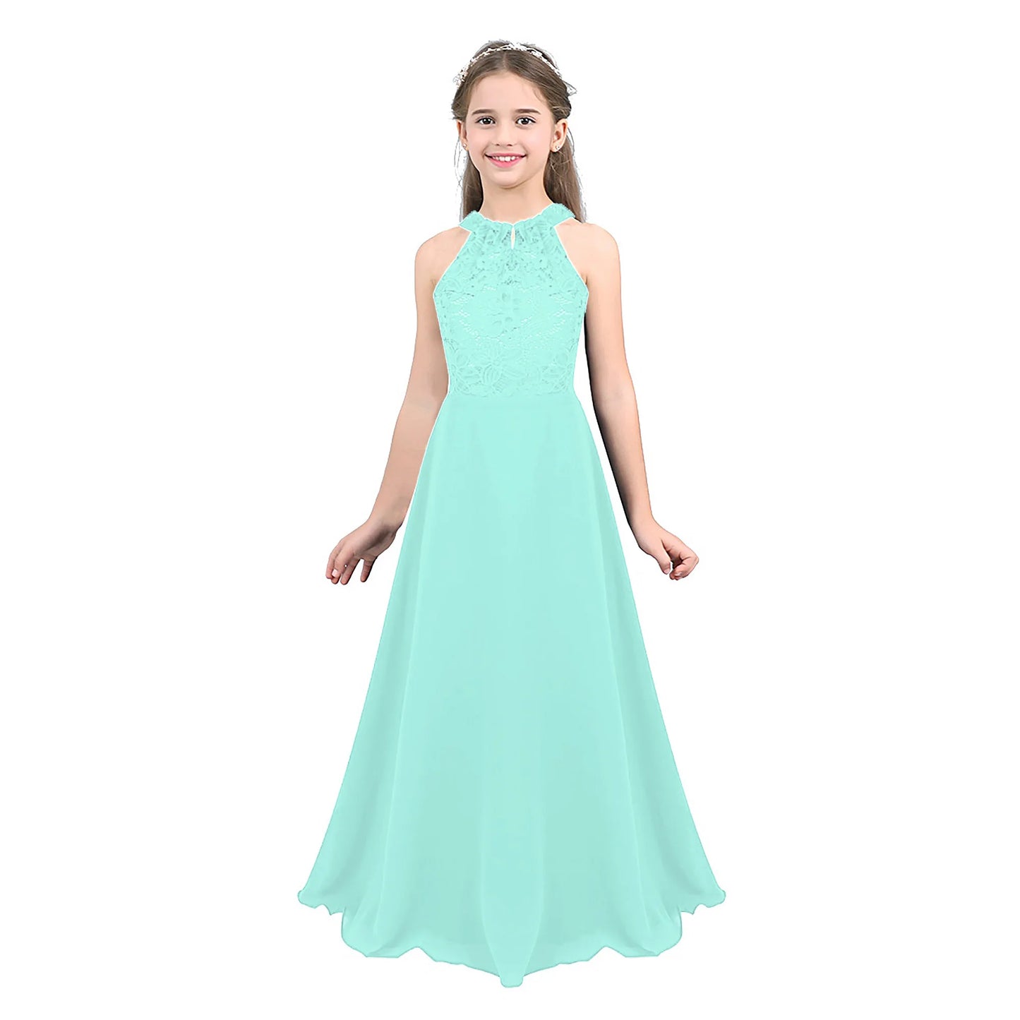 iiniim Kids Girls Vestido de festa Chiffon Dress Floral Lace Cutout Back Flower Girl Dress Elegant Summer Princess Party Dress