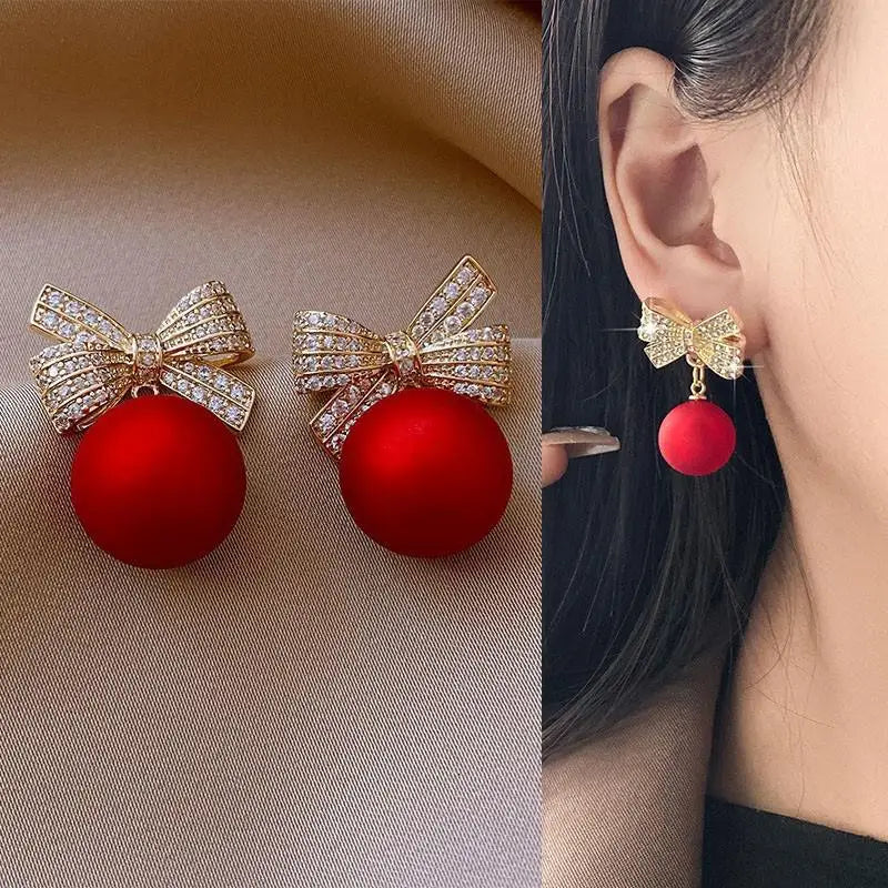 925 Silver Needle Korean Fashion Crystal Heart Earrings For Women Jewelry 2024 Trending Women's Red White Pearl Drop Earrings