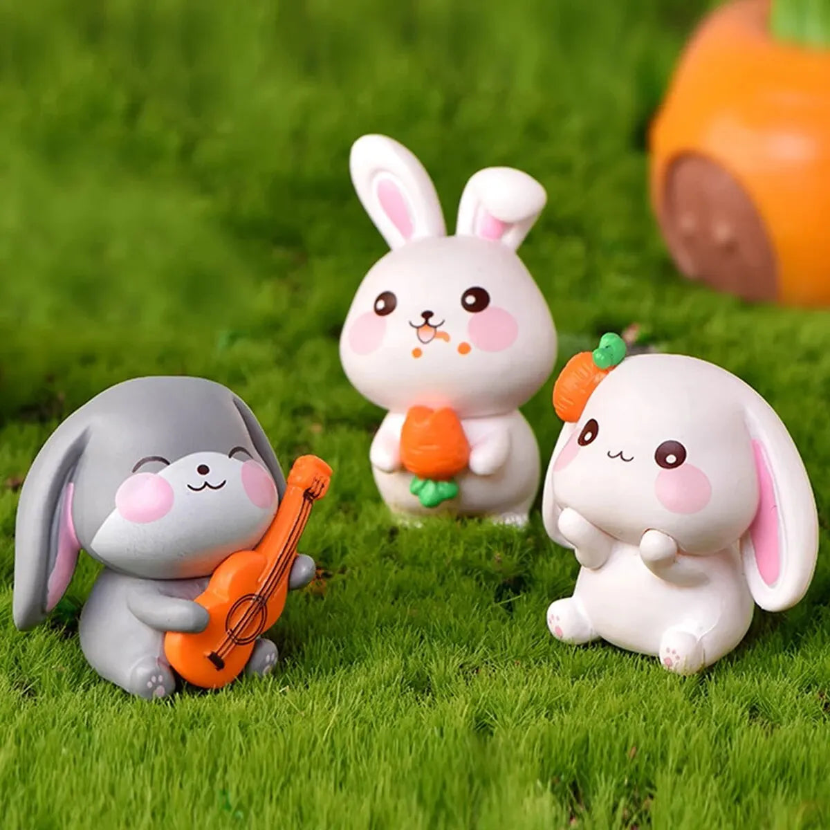 A Set Of Four PiecesOf Resin Cute Rabbit Ornaments DIYKeychainMiniatureLandscape Accessories Home Desktop Car InteriorDecoration