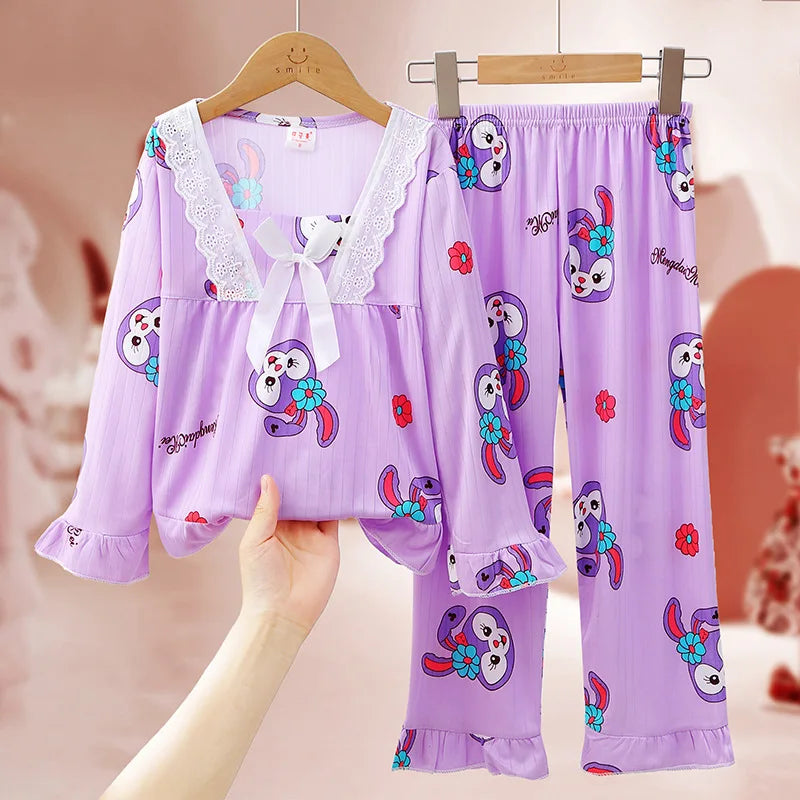 Children's Pajamas for Girls in Spring and Autumn Long Sleeved Thin Style Parent-child Big Girl Home Clothing Princess Style S