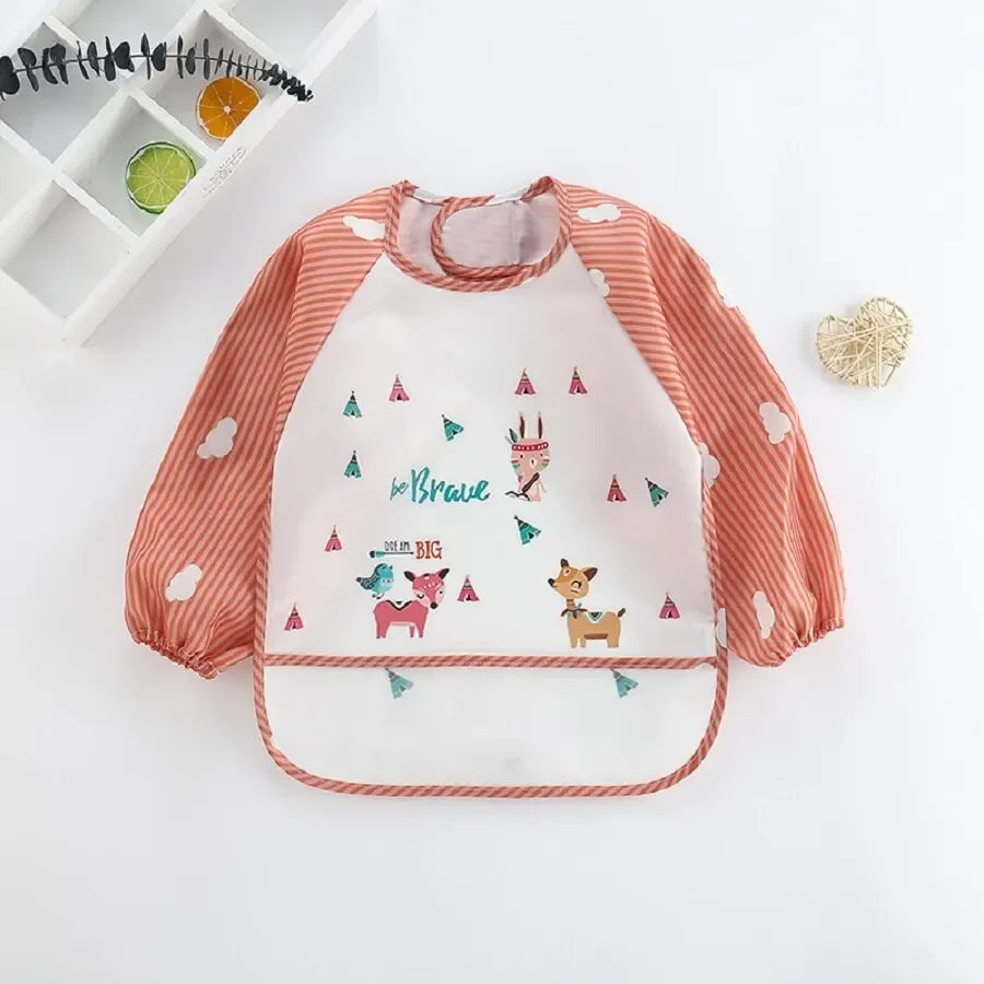 1 Stücke Wasserdichte Essen Smock Infant Kleinkind Baby Cartoon Langarm Kunst Schürze Tier Smock Weiche Baby Lätzchen Spuckkleidung