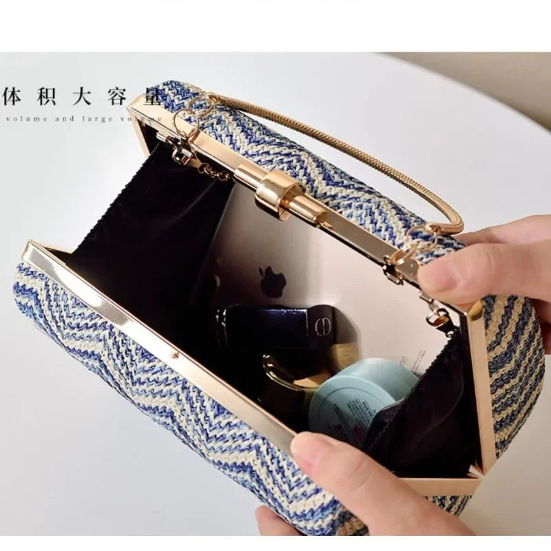 Summer Style Straw Bags for Women 2024 Boho Styke Stripe Clutches Woven Handbag Holiday Outdoor Wedding Purse Small Beach Bags