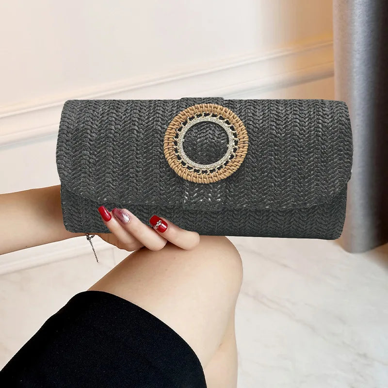 Straw Clutch Purse for Women Wedding Hand-Woved Evening Straw Handbags Party Wedding Summer Beach Wicker Shoulder Messenger Bags