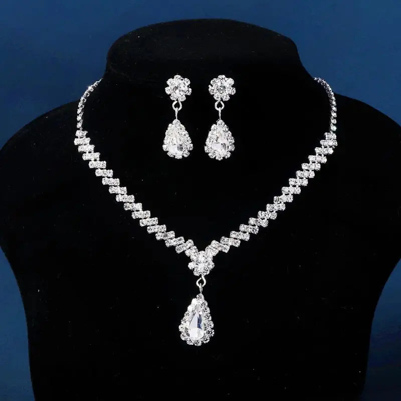 ZANLLOY New Korean necklace earrings set zircon earrings alloy chain bridal wedding two-piece wedding dress accessories