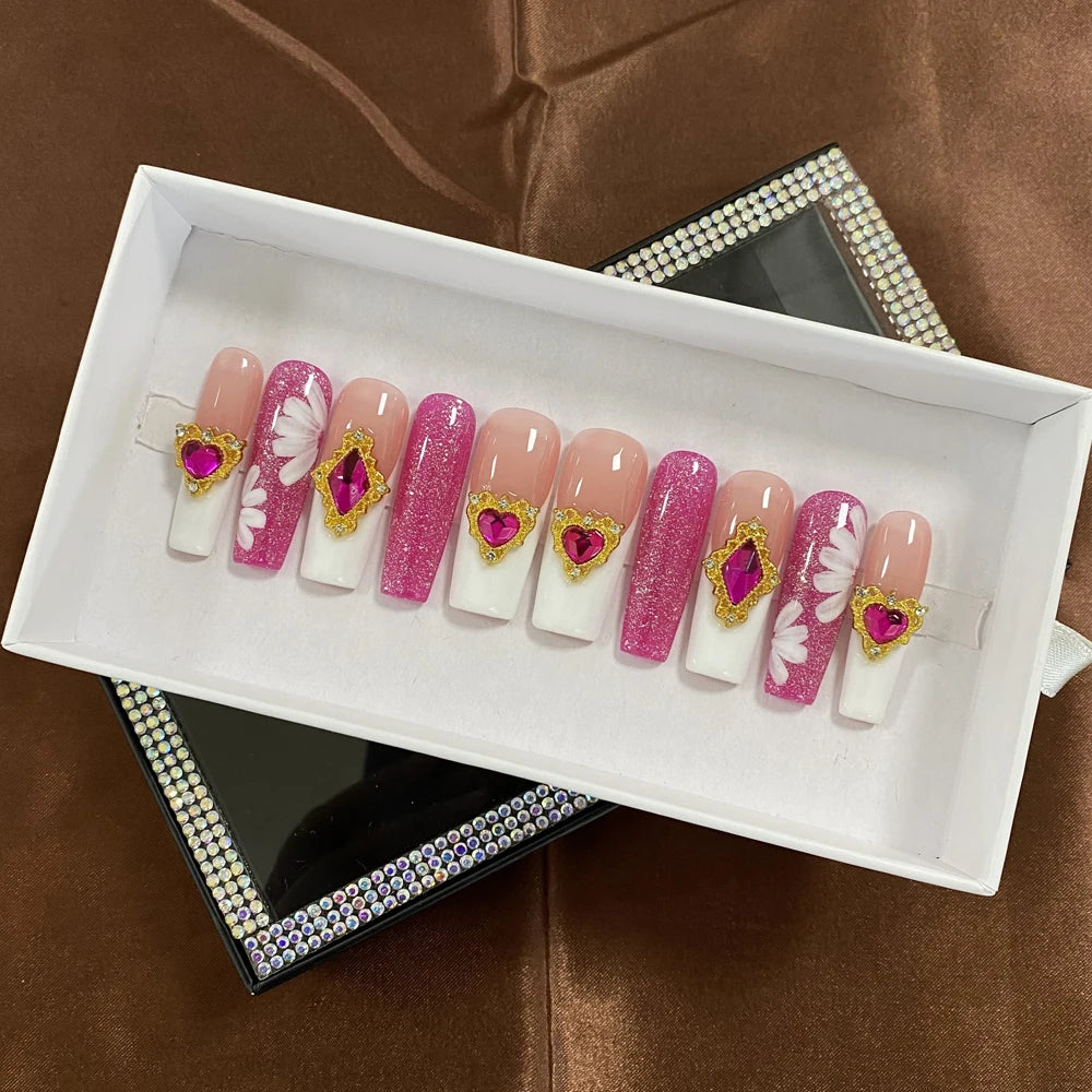2024 New Design Nail Art Y2K Gel Polish Square Acrylic Luxury Glossy Bling Handmade Press On Nails 10 PCS Fingernails