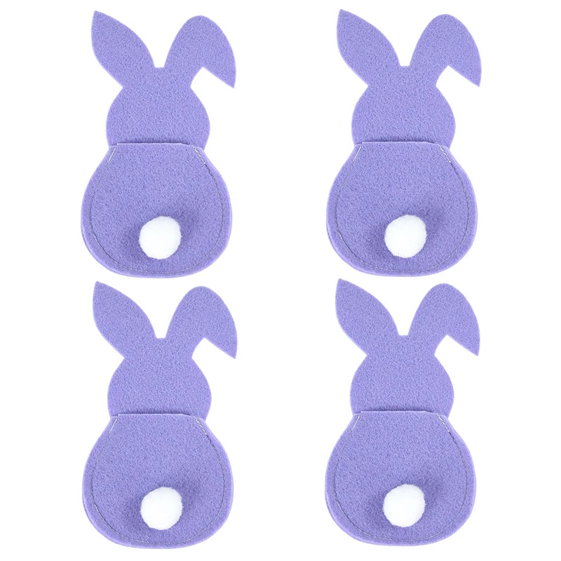 4pcs Easter Cutlery Bag Felt Bunny Rabbit Knife Fork Holder Bags Tableware Spring Easter Festival Party Home Table Decorations