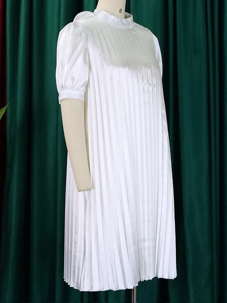 FairyShely Solid 2025 Short Sleeve Plus Size Dress Women Large Big Loose Folds Dresses Lady Summer Party Tight Curvy Dress