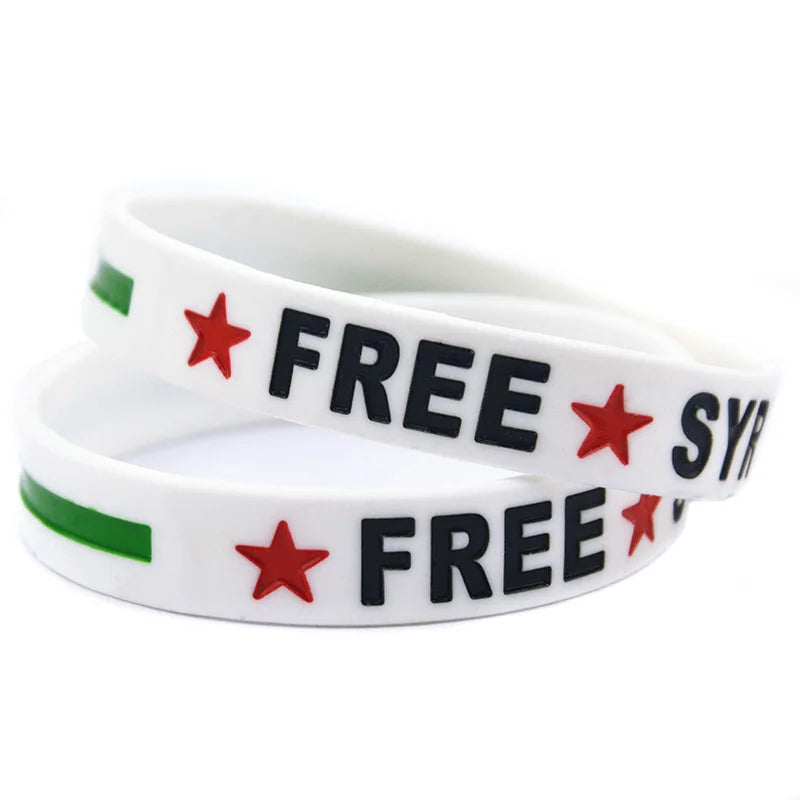 50 Pcs Free Syria Flag Silicone Wristbands Women Men Gifts Bangle Parade Patriotic Trinkets Bracelets