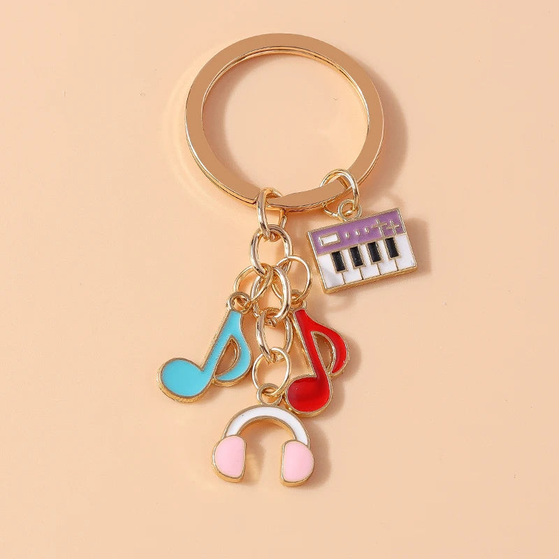 Cute Music Keychain Enamel Piano Music Note Keyrings for Women Men Car Key Handbag Pendant Keyrings Accessoris DIY Jewelry Gifts