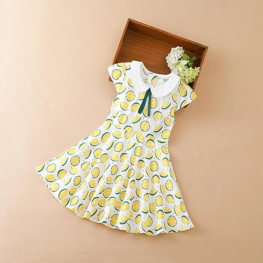 2024 NEW Kid Clothing Baby Girl Dress Short Sleeve Cute Print Dresses Children Crew Neck Summer Cotton Clothes Princess Dress
