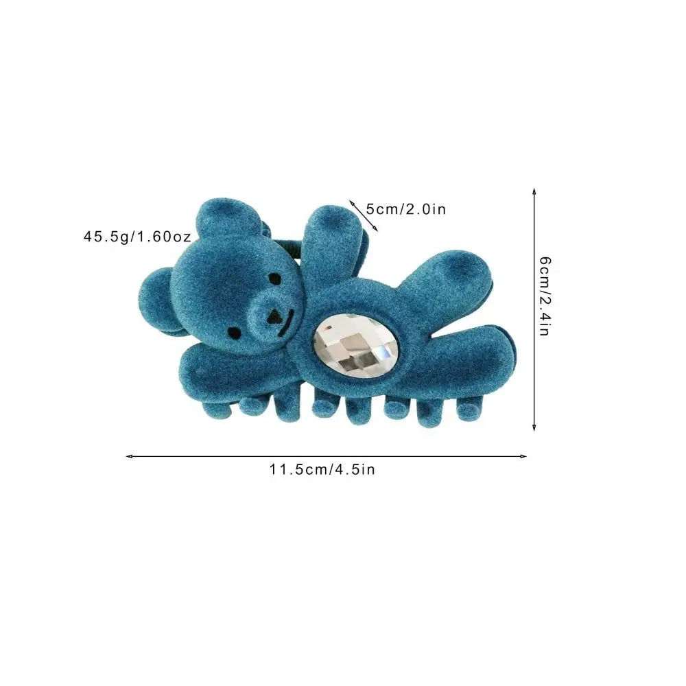 Creative Flocking Cute Bear Hair Claw Hair Clip Shark Clip Shark Grab Clip Rhinestone Headwear Back Head Hair Clip Travel