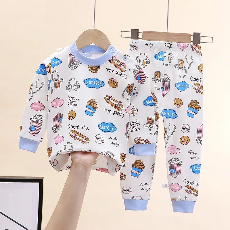 Neugeborene Kinder Jungen Mädchen Pyjama Sets Cartoon Casual Langarm Niedlich T-Shirt Tops mit Hosen Kleinkind Baby Herbst Schlafkleidung
