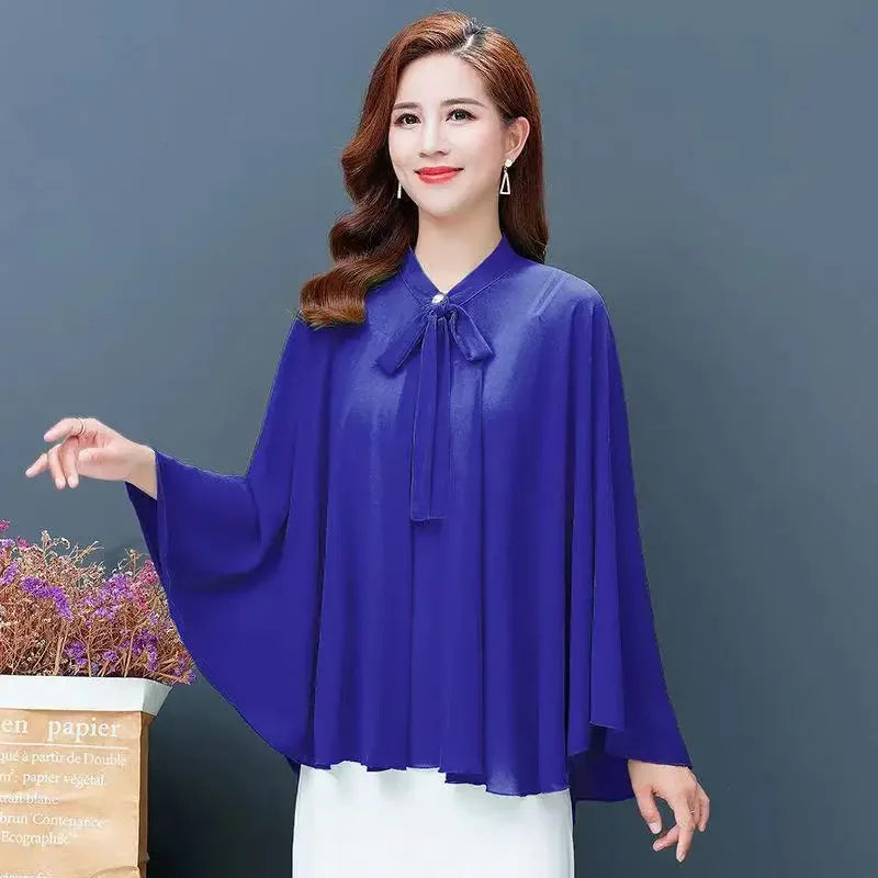 2025 Summer New Shawl Chiffon Sunscreen Clothes Women Lace Up Cloak Thin Air Conditioning Cardigan Lady Poncho Capes Black