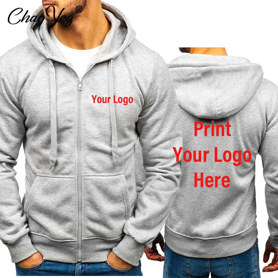 DIY Logo Spring Autumn Hoodie Coat For Men Custom Jacket Basic Zip Sweatshirt Outwear Sweatr Hooded Coats Casual Male Jackets