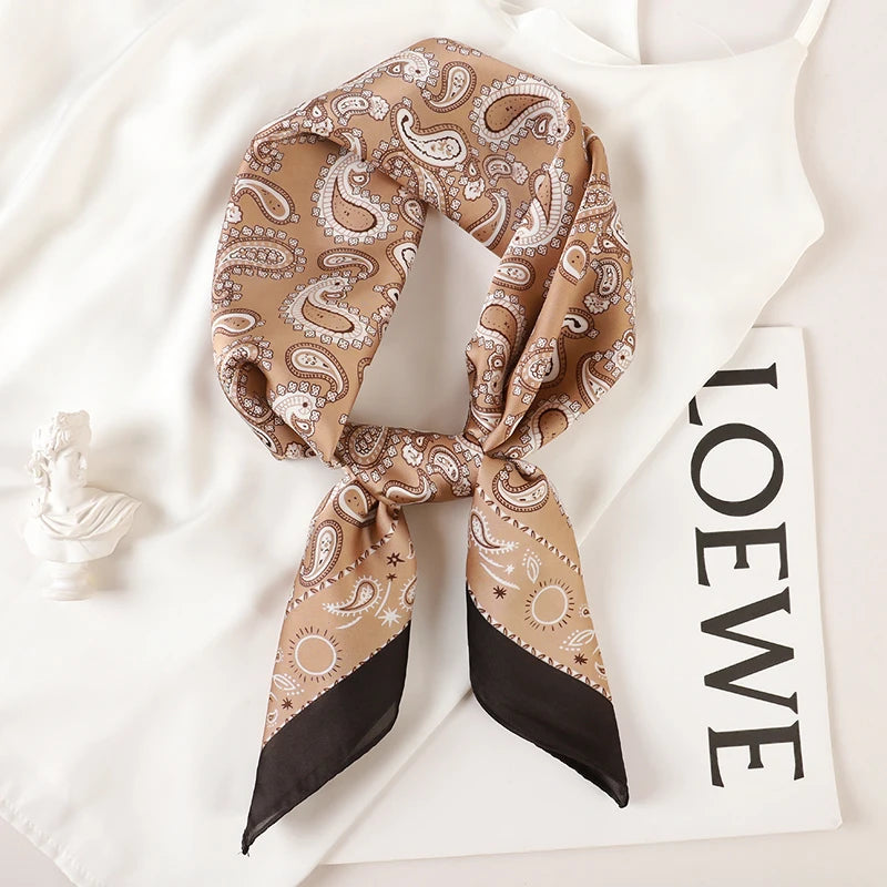 Luxury Brand 2023 Silk Square Scarf Women Cat Neck Hair Tie Band Beach Hijab Kerchief Head Headbands Bandana Female Foulard 70cm
