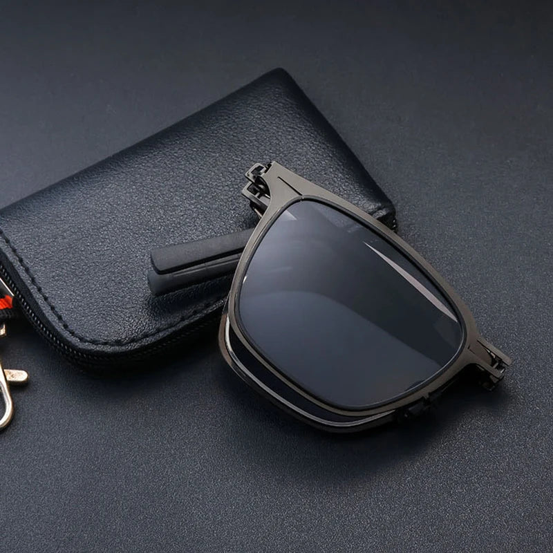 1PC Portable Fishing Polarized Retro Square Sunglasses HD Fashionable New Ultra Light Stainless Steel Folding Sunglasses