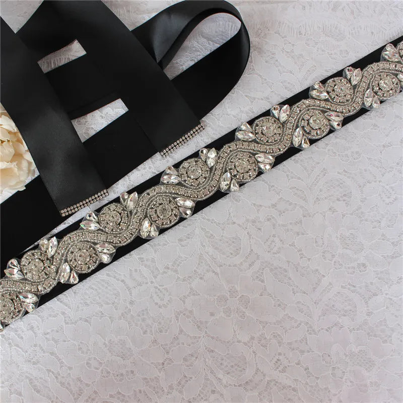Crystal bridal belt with ribbons, handmade silver wedding belt, cookie patient belt for wedding evening dresses