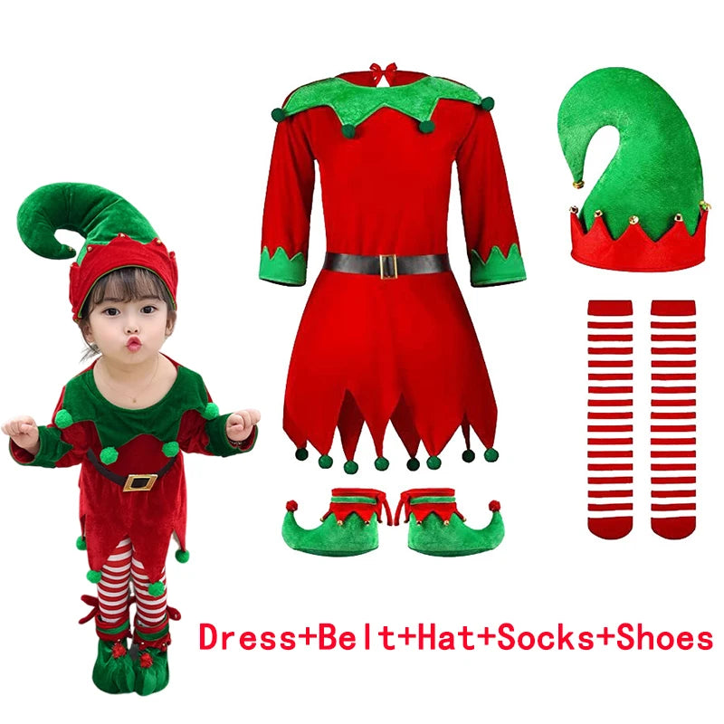 New Year Kids Santa Claus Toddler Baby Red Xmas Clothes Party Red Dress Set for Children Christmas Costume Santa Claus Set