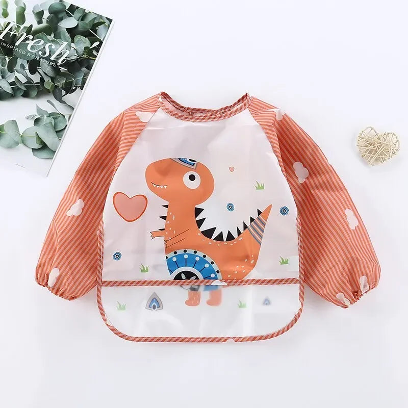 1 Stücke Wasserdichte Essen Smock Infant Kleinkind Baby Cartoon Langarm Kunst Schürze Tier Smock Weiche Baby Lätzchen Spuckkleidung